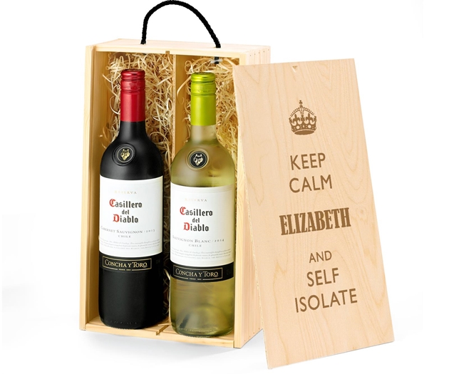 Get Well Soon Casillero del Diablo Red & White Wine Gift Box With Engraved Personalised Lid